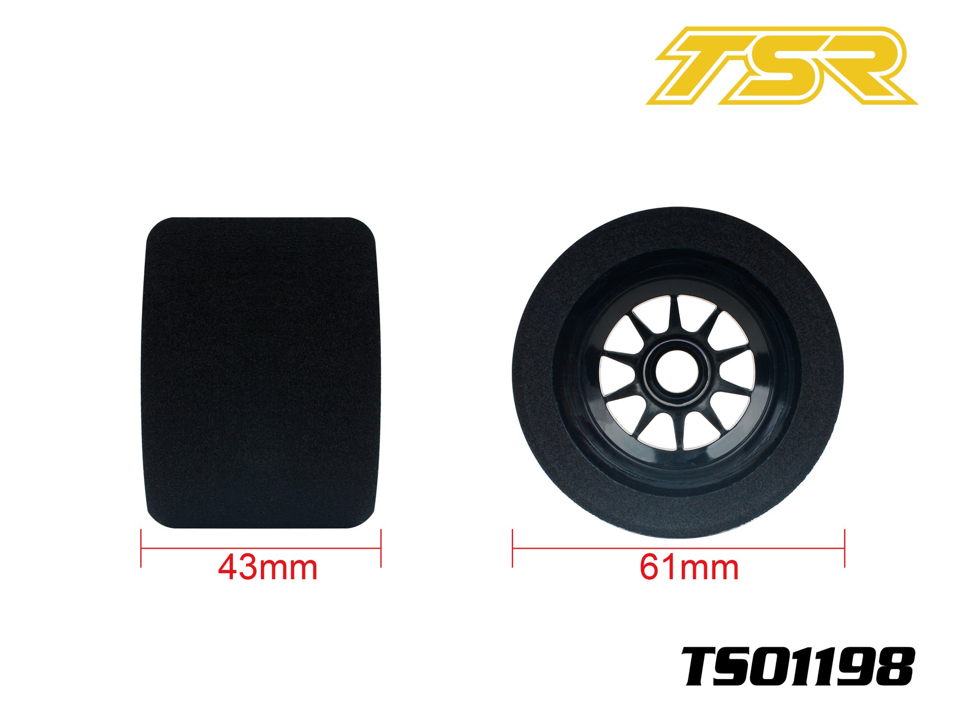 TS01198 1/10 Pre-Glued Foam Rear Tyres 25Sh for F1 RC Cars
